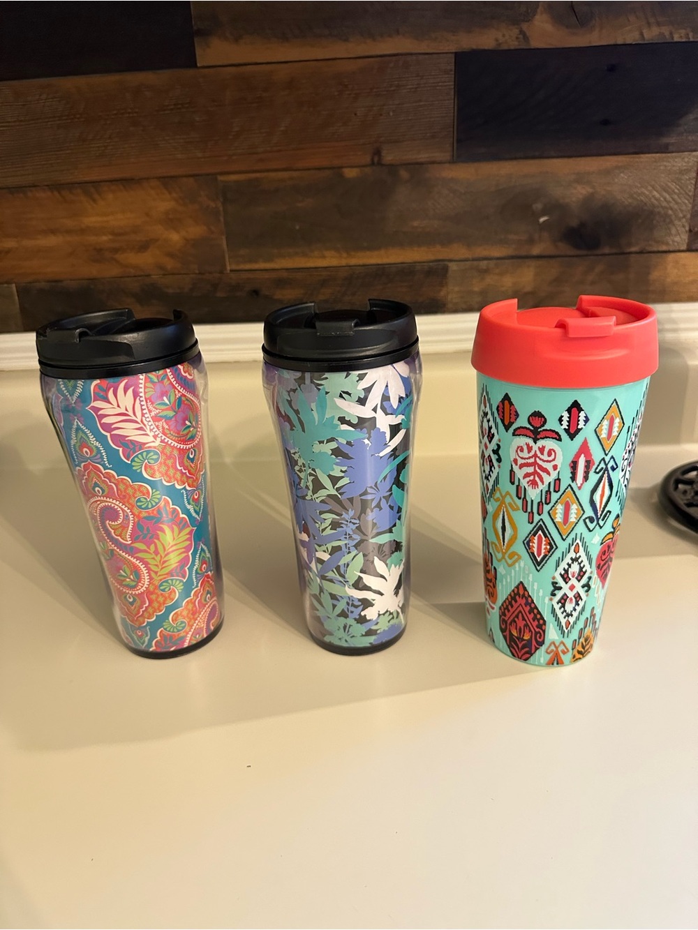 Vera Bradley Turquoise & Coral Patterned Insulated Travel Mug Set